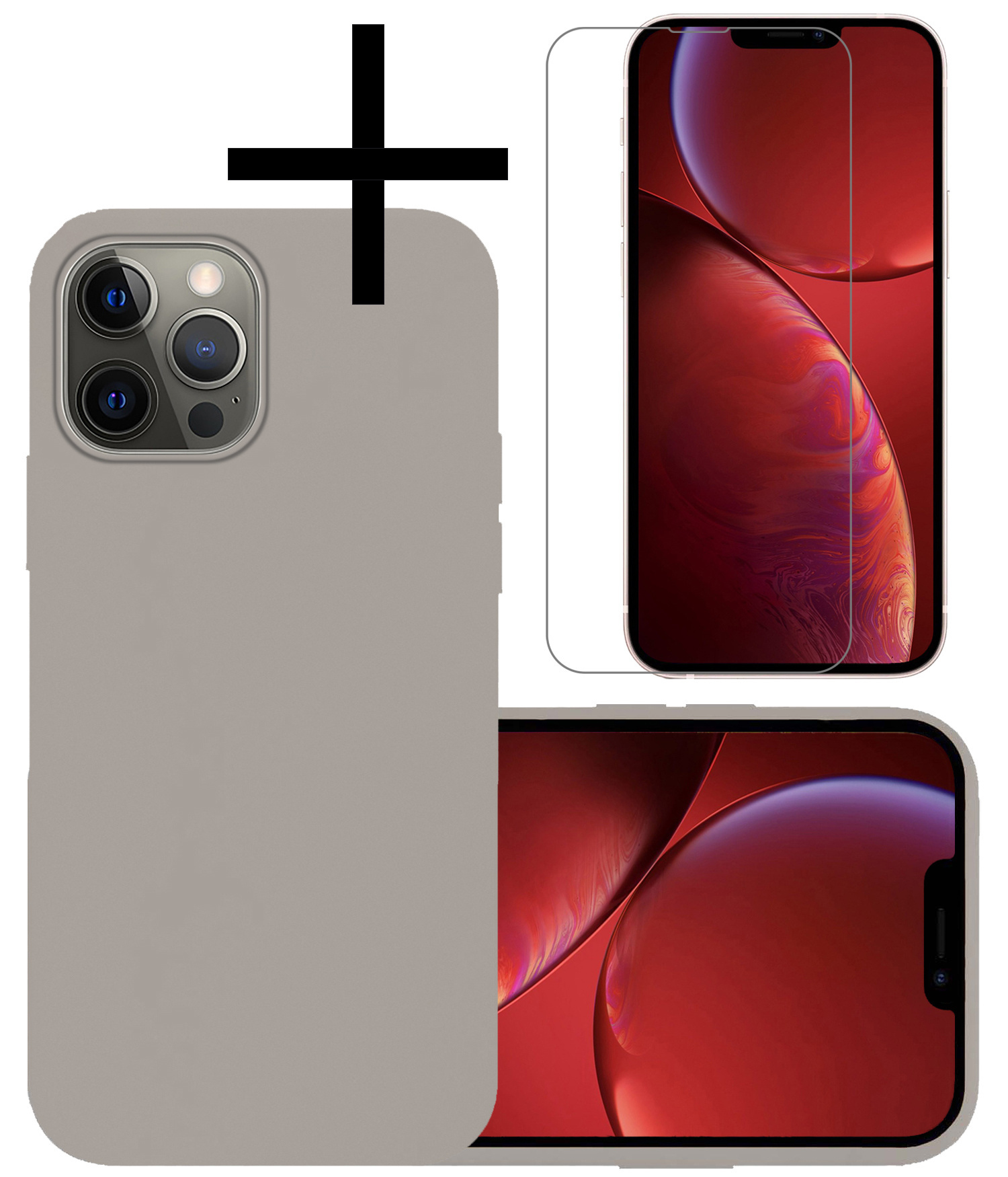 NoXx Hoes voor iPhone 14 Pro Max Hoes Back Cover Siliconen Hoes Back Cover En Screenprotector Glas Dichte Notch - Grijs
