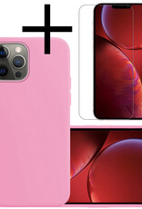 NoXx Hoes Geschikt voor iPhone 14 Pro Max Hoesje Cover Siliconen Back Case Hoes Met Screenprotector - Lichtroze