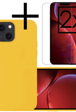 NoXx Hoes Geschikt voor iPhone 14 Hoesje Cover Siliconen Back Case Hoes Met 2x Screenprotector - Geel