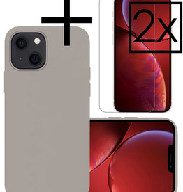 NoXx NoXx iPhone 14 Hoesje Siliconen Met 2x Screenprotector Met Dichte Notch - Grijs