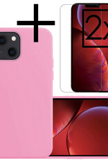 NoXx Hoes Geschikt voor iPhone 14 Hoesje Cover Siliconen Back Case Hoes Met 2x Screenprotector - Lichtroze