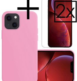 NoXx NoXx iPhone 14 Hoesje Siliconen Met 2x Screenprotector Met Dichte Notch - Lichtroze