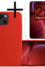 NoXx Hoes Geschikt voor iPhone 14 Hoesje Cover Siliconen Back Case Hoes Met 2x Screenprotector - Rood