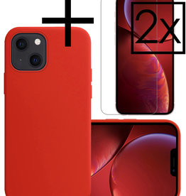 NoXx NoXx iPhone 14 Hoesje Siliconen Met 2x Screenprotector Met Dichte Notch - Rood