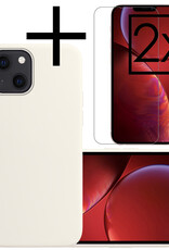 NoXx Hoes Geschikt voor iPhone 14 Hoesje Cover Siliconen Back Case Hoes Met 2x Screenprotector - Wit