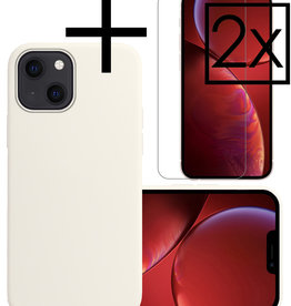 NoXx NoXx iPhone 14 Hoesje Siliconen Met 2x Screenprotector Met Dichte Notch - Wit