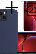 NoXx Hoes Geschikt voor iPhone 14 Plus Hoesje Cover Siliconen Back Case Hoes Met 2x Screenprotector - Donkerblauw