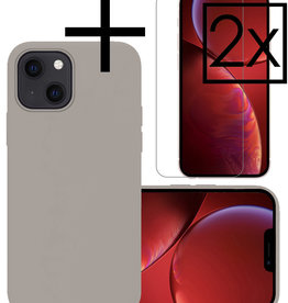 NoXx NoXx iPhone 14 Plus Hoesje Siliconen Met 2x Screenprotector Met Dichte Notch - Grijs