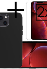 NoXx Hoes Geschikt voor iPhone 14 Plus Hoesje Cover Siliconen Back Case Hoes Met 2x Screenprotector - Zwart
