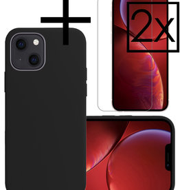 NoXx NoXx iPhone 14 Plus Hoesje Siliconen Met 2x Screenprotector Met Dichte Notch - Zwart