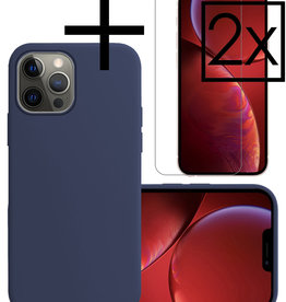 NoXx iPhone 14 Pro Hoesje Siliconen Met 2x Screenprotector Met Dichte Notch - Donkerblauw