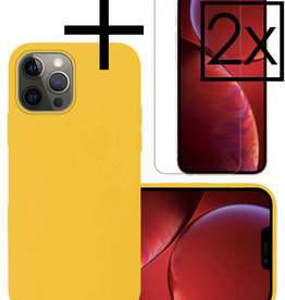 NoXx iPhone 14 Pro Hoesje Siliconen Met 2x Screenprotector Met Dichte Notch - Geel