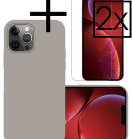 NoXx iPhone 14 Pro Hoesje Siliconen Met 2x Screenprotector Met Dichte Notch - Grijs