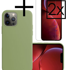 NoXx iPhone 14 Pro Hoesje Siliconen Met 2x Screenprotector Met Dichte Notch - Groen