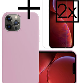 NoXx iPhone 14 Pro Hoesje Siliconen Met 2x Screenprotector Met Dichte Notch - Lila