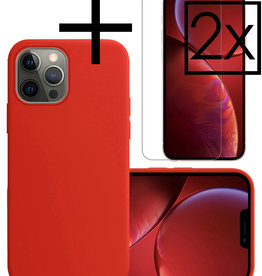 NoXx iPhone 14 Pro Hoesje Siliconen Met 2x Screenprotector Met Dichte Notch - Rood