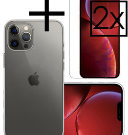 NoXx iPhone 14 Pro Hoesje Siliconen Met 2x Screenprotector Met Dichte Notch - Transparant