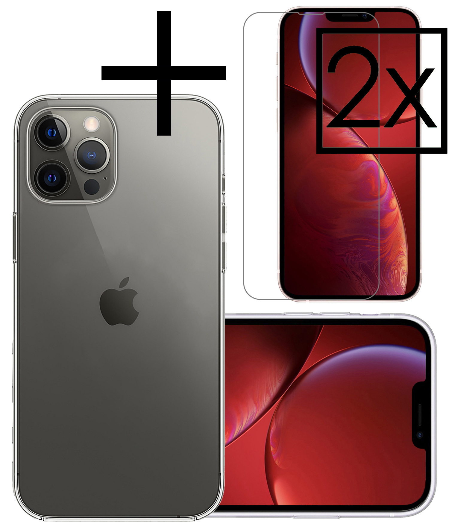NoXx Hoes Geschikt voor iPhone 14 Pro Hoesje Cover Siliconen Back Case Hoes Met 2x Screenprotector - Transparant