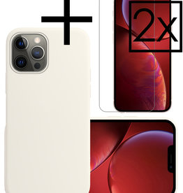 NoXx iPhone 14 Pro Hoesje Siliconen Met 2x Screenprotector Met Dichte Notch - Wit