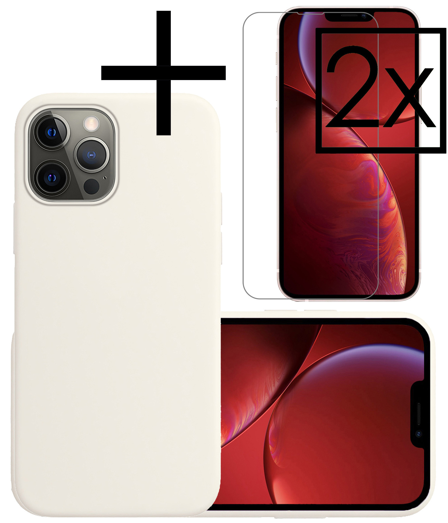 NoXx Hoes Geschikt voor iPhone 14 Pro Hoesje Cover Siliconen Back Case Hoes Met 2x Screenprotector - Wit