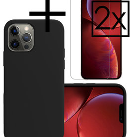NoXx iPhone 14 Pro Hoesje Siliconen Met 2x Screenprotector Met Dichte Notch - Zwart