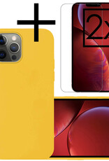 NoXx Hoes Geschikt voor iPhone 14 Pro Max Hoesje Cover Siliconen Back Case Hoes Met 2x Screenprotector - Geel