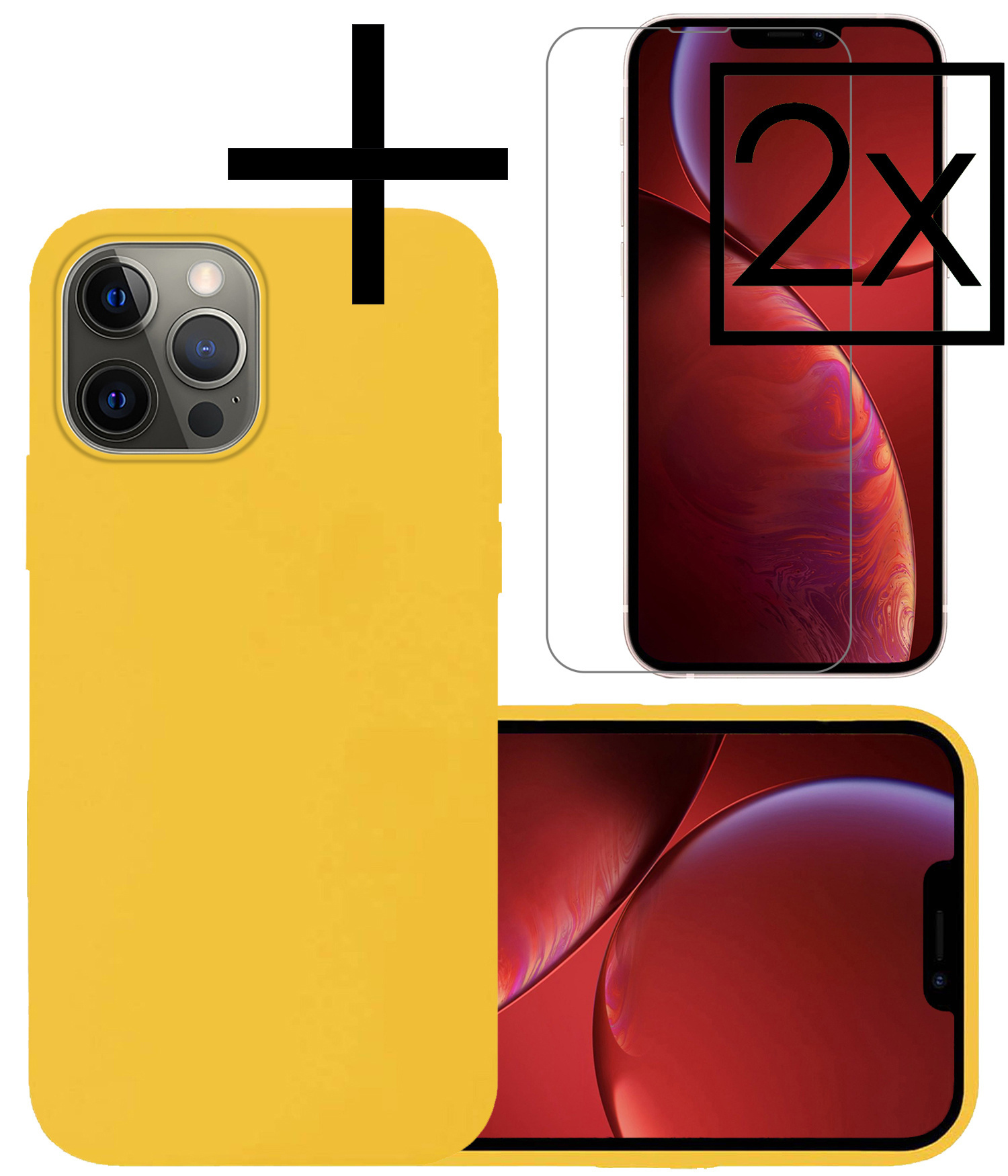 NoXx Hoes Geschikt voor iPhone 14 Pro Max Hoesje Cover Siliconen Back Case Hoes Met 2x Screenprotector - Geel