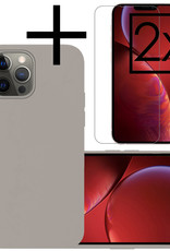 NoXx Hoes Geschikt voor iPhone 14 Pro Max Hoesje Cover Siliconen Back Case Hoes Met 2x Screenprotector - Grijs