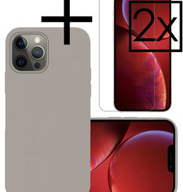 NoXx NoXx iPhone 14 Pro Max Hoesje Siliconen Met 2x Screenprotector Met Dichte Notch - Grijs