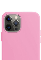 NoXx Hoes Geschikt voor iPhone 14 Pro Max Hoesje Cover Siliconen Back Case Hoes Met 2x Screenprotector - Lichtroze