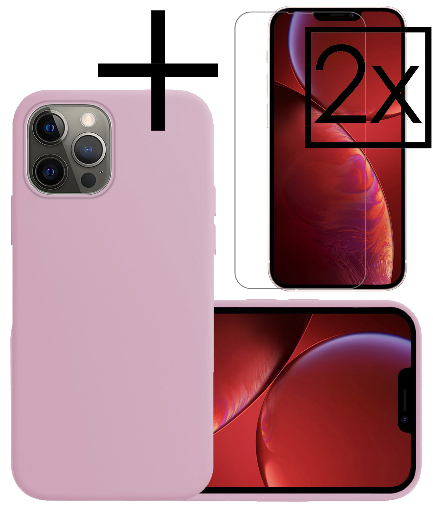 NoXx Hoes Geschikt voor iPhone 14 Pro Max Hoesje Cover Siliconen Back Case Hoes Met 2x Screenprotector - Lila