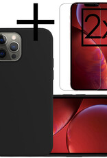 NoXx Hoes Geschikt voor iPhone 14 Pro Max Hoesje Cover Siliconen Back Case Hoes Met 2x Screenprotector - Zwart