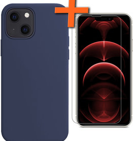 Nomfy Nomfy iPhone 14 Hoesje Siliconen Met Screenprotector Met Dichte Notch - Donkerblauw