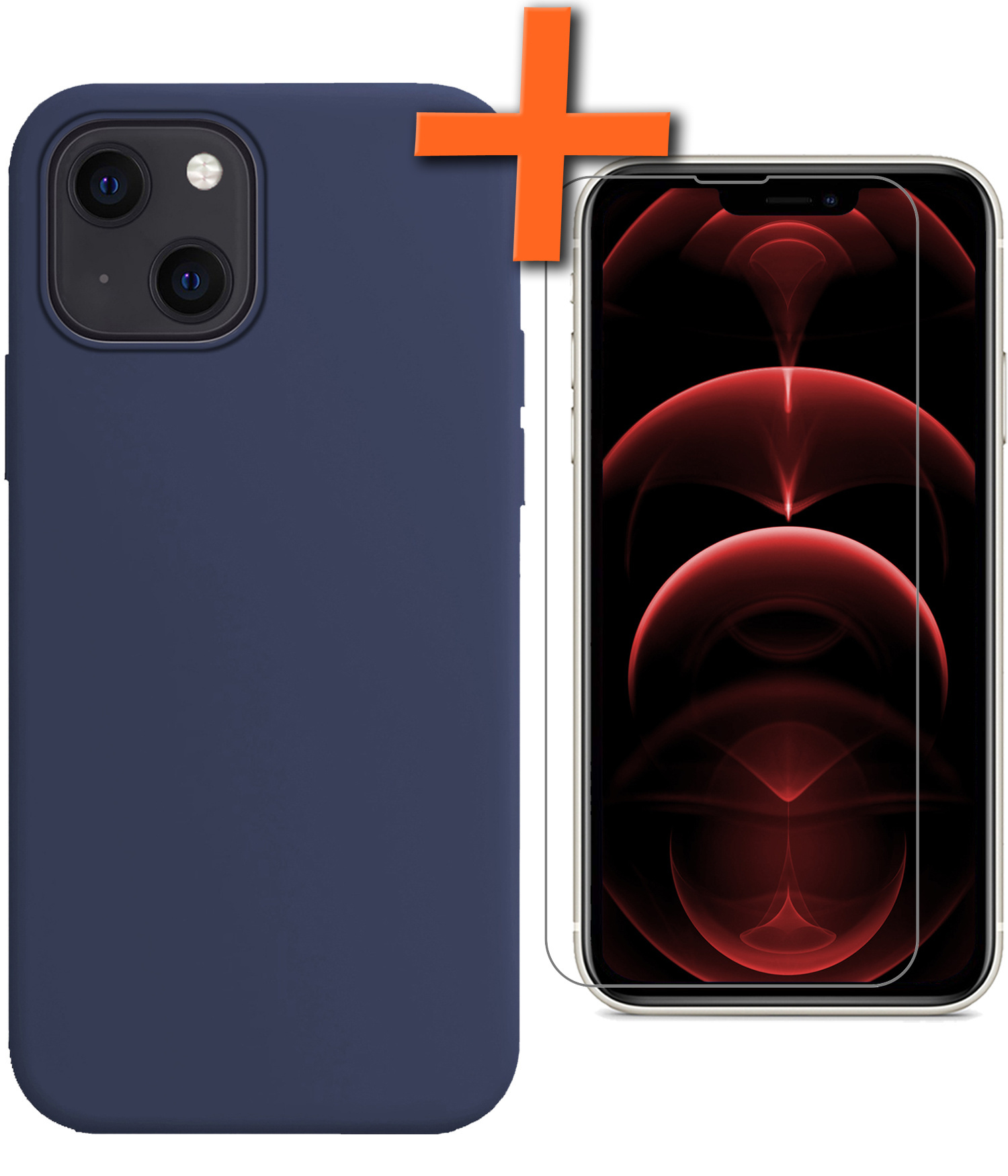 Nomfy Hoesje Geschikt voor iPhone 14 Hoesje Siliconen Cover Case Met Screenprotector - Hoes Geschikt voor iPhone 14 Hoes Back Case - Donkerblauw