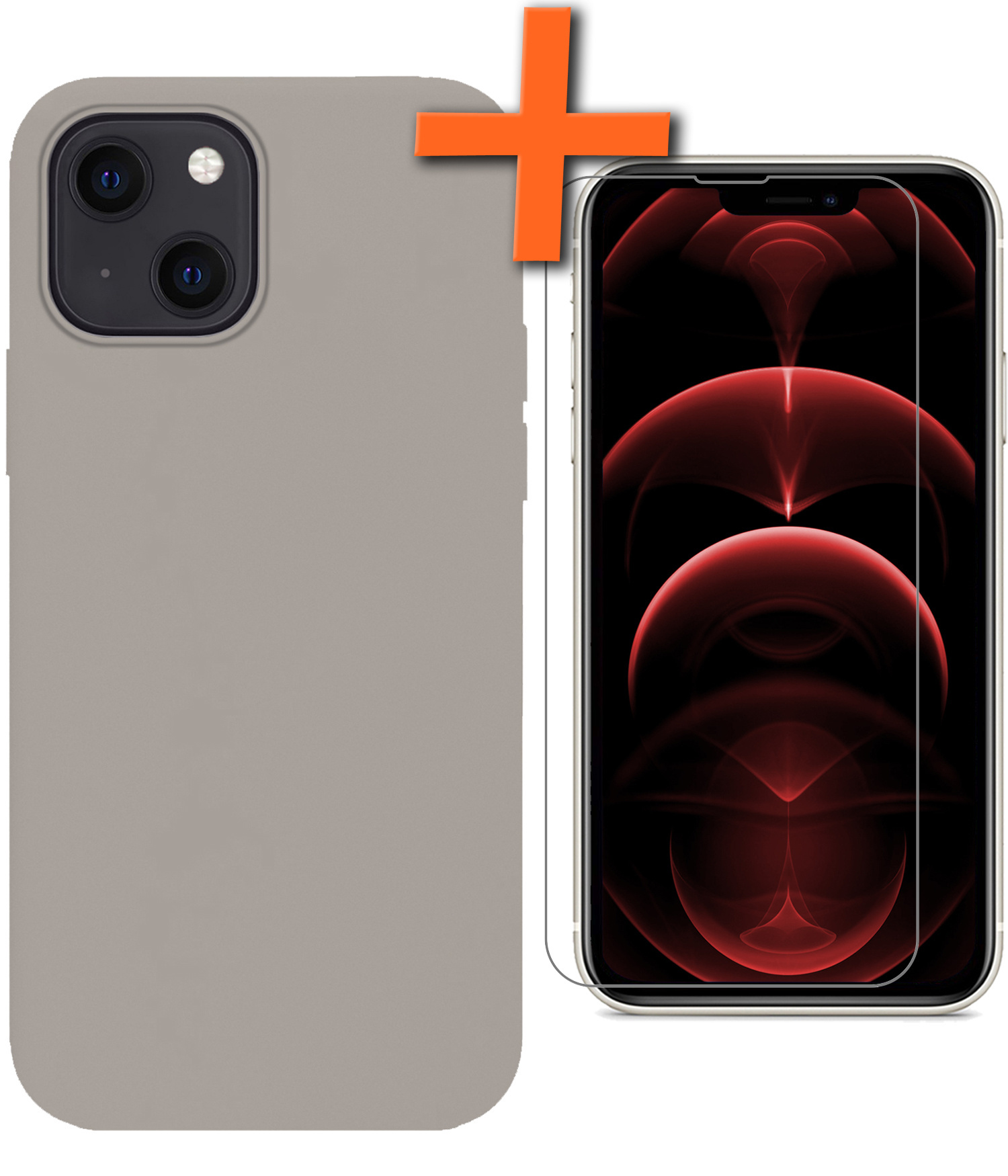 Nomfy Hoes voor iPhone 14 Hoesje Siliconen Case En Screenprotector Glas Met Dichte Notch - Hoes voor iPhone 14 Hoes Siliconen Cover Met Beschermglas - Grijs