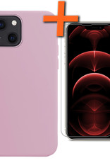 Nomfy Hoesje Geschikt voor iPhone 14 Hoesje Siliconen Cover Case Met Screenprotector - Hoes Geschikt voor iPhone 14 Hoes Back Case - Lila