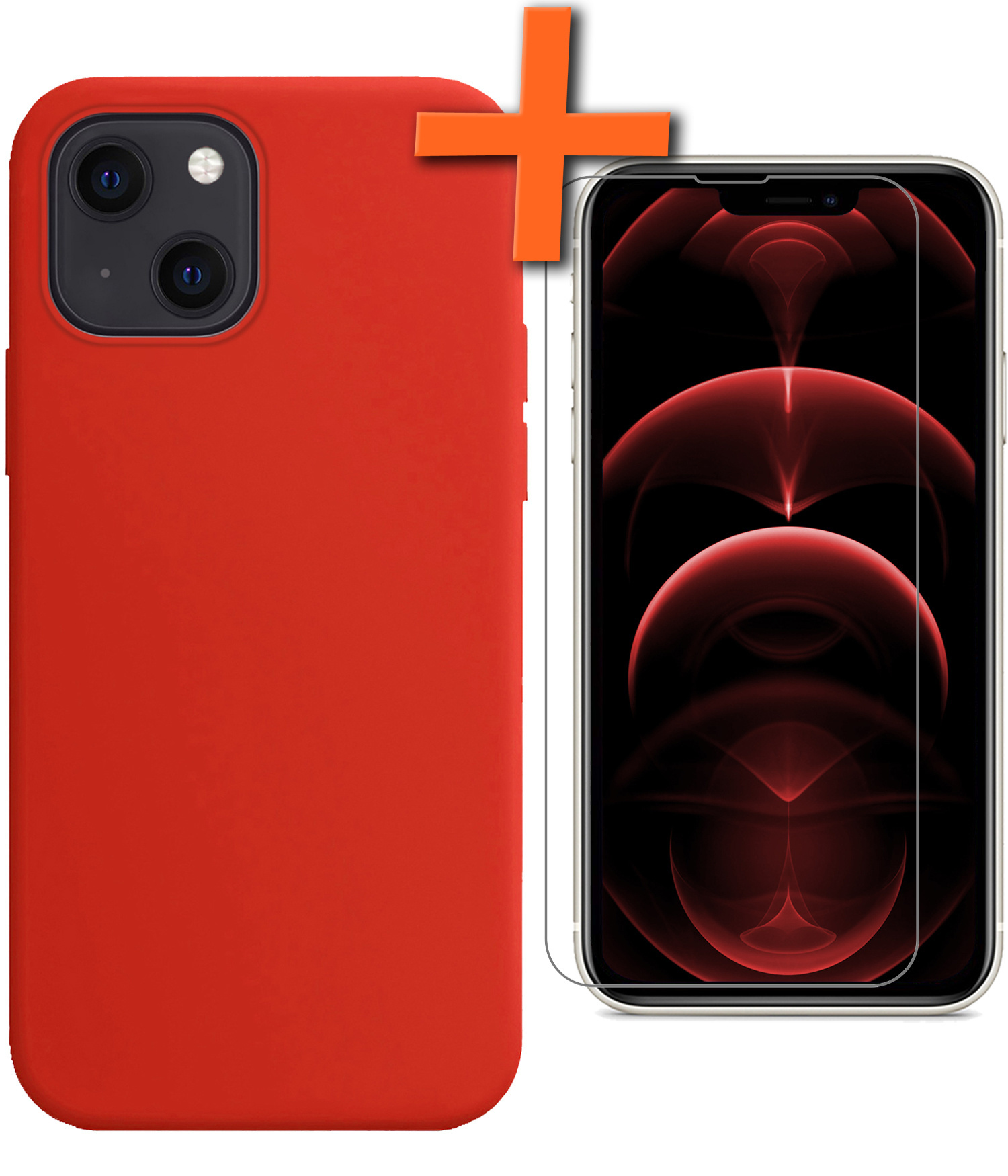 Nomfy Hoesje Geschikt voor iPhone 14 Hoesje Siliconen Cover Case Met Screenprotector - Hoes Geschikt voor iPhone 14 Hoes Back Case - Rood