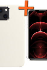 Nomfy Hoesje Geschikt voor iPhone 14 Hoesje Siliconen Cover Case Met Screenprotector - Hoes Geschikt voor iPhone 14 Hoes Back Case - Wit