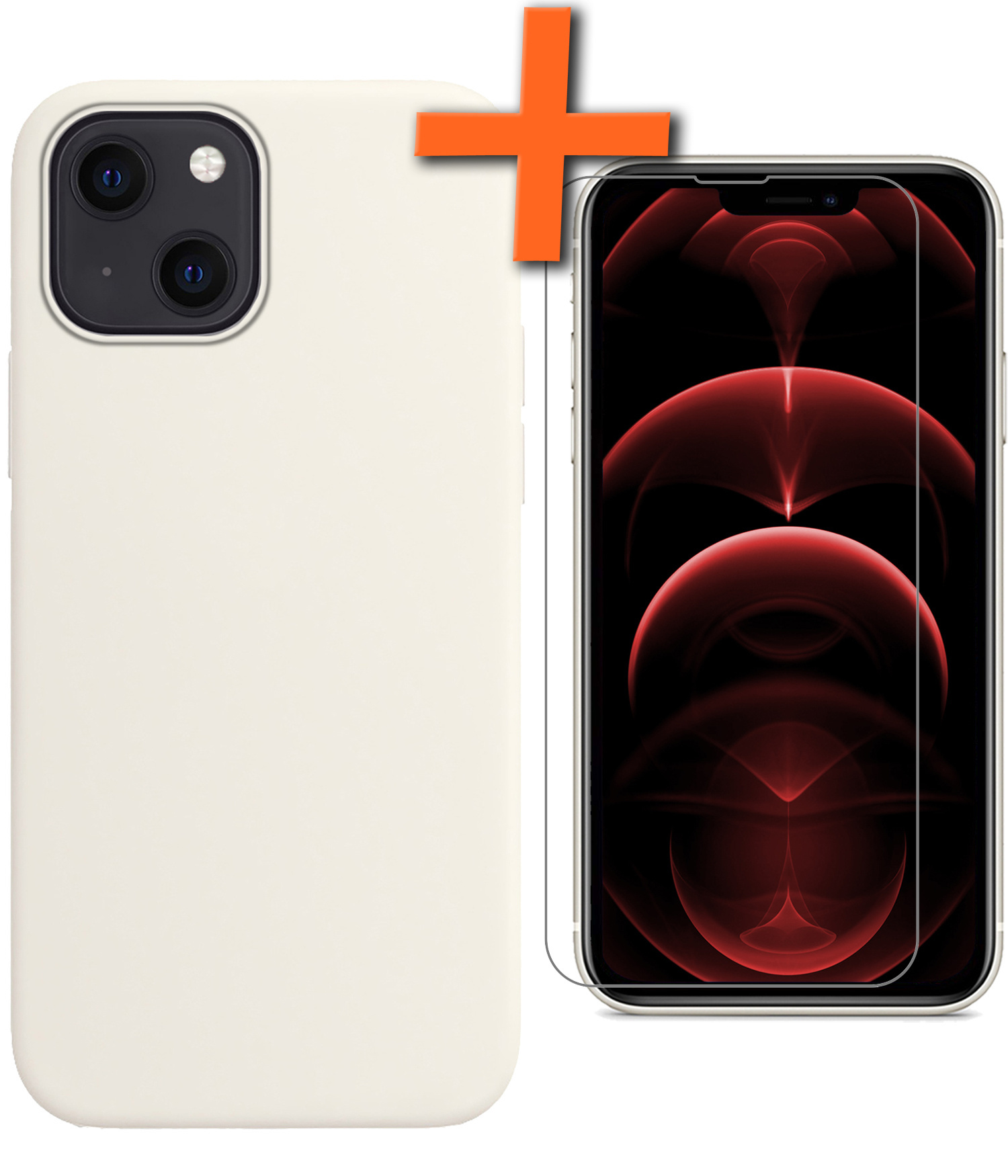 Nomfy Hoesje Geschikt voor iPhone 14 Hoesje Siliconen Cover Case Met Screenprotector - Hoes Geschikt voor iPhone 14 Hoes Back Case - Wit