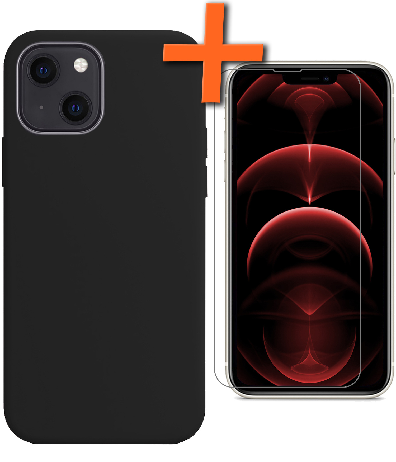 Nomfy Hoesje Geschikt voor iPhone 14 Hoesje Siliconen Cover Case Met Screenprotector - Hoes Geschikt voor iPhone 14 Hoes Back Case - Zwart