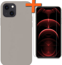 Nomfy Nomfy iPhone 14 Plus Hoesje Siliconen Met Screenprotector Met Dichte Notch - Grijs