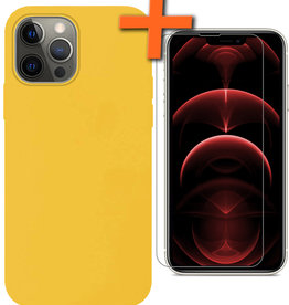 Nomfy iPhone 14 Pro Hoesje Siliconen Met Screenprotector Met Dichte Notch - Geel