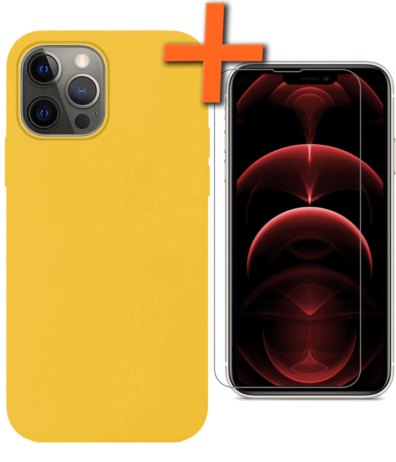 Nomfy Hoesje Geschikt voor iPhone 14 Pro Hoesje Siliconen Cover Case Met Screenprotector - Hoes Geschikt voor iPhone 14 Pro Hoes Back Case - Geel