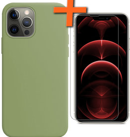 Nomfy iPhone 14 Pro Hoesje Siliconen Met Screenprotector Met Dichte Notch - Groen
