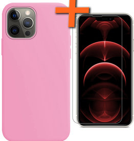 Nomfy iPhone 14 Pro Hoesje Siliconen Met Screenprotector Met Dichte Notch - Lichtroze
