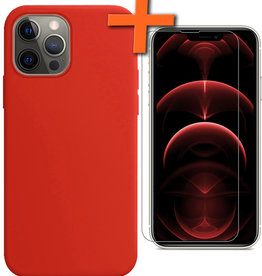 Nomfy iPhone 14 Pro Hoesje Siliconen Met Screenprotector Met Dichte Notch - Rood