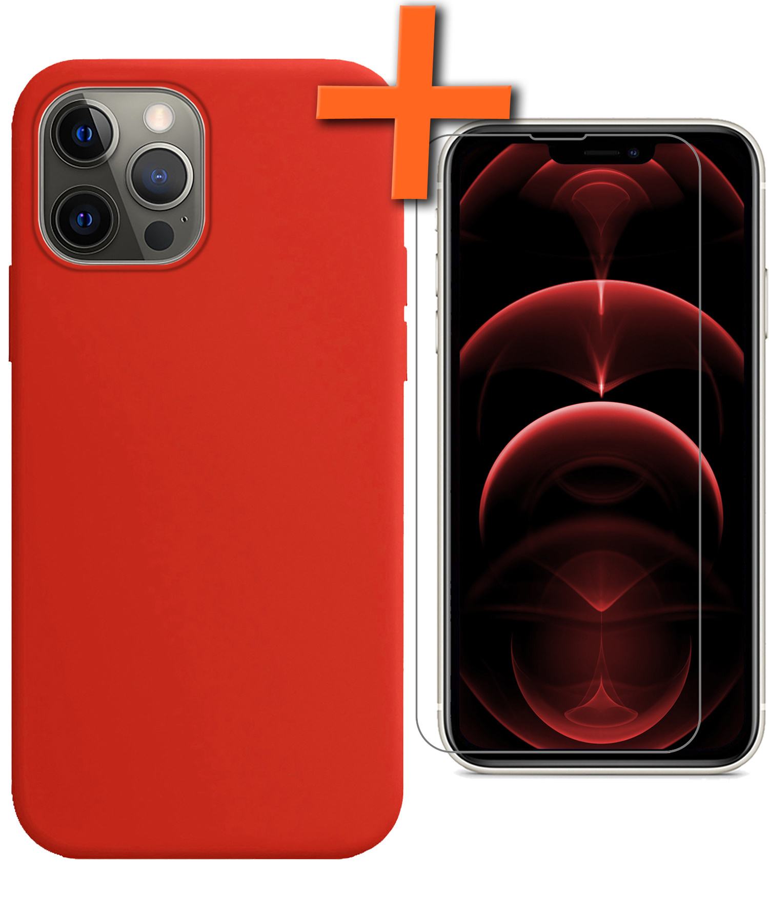 Nomfy Hoesje Geschikt voor iPhone 14 Pro Hoesje Siliconen Cover Case Met Screenprotector - Hoes Geschikt voor iPhone 14 Pro Hoes Back Case - Rood