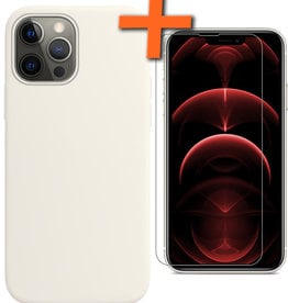 Nomfy iPhone 14 Pro Hoesje Siliconen Met Screenprotector Met Dichte Notch - Wit