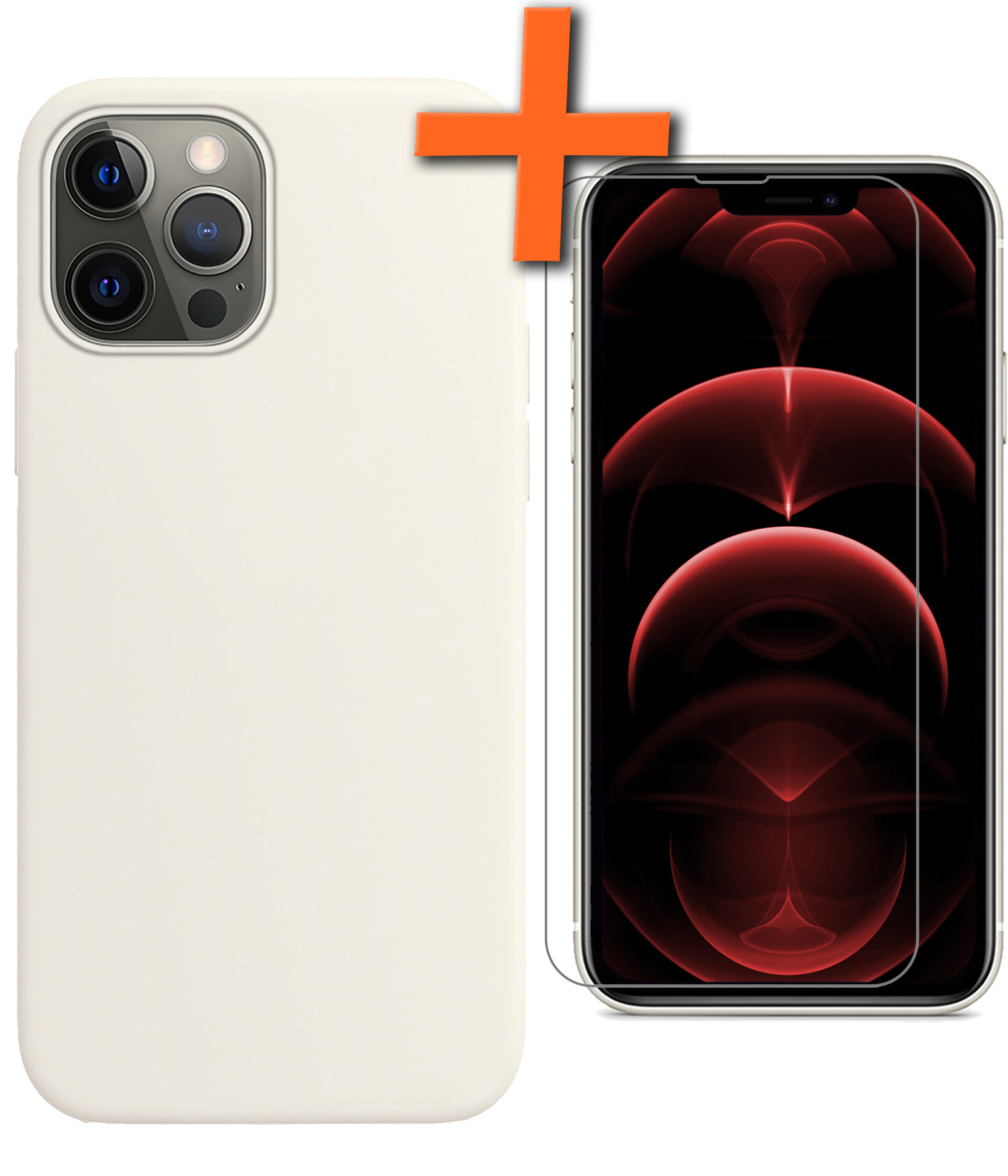 Nomfy Hoesje Geschikt voor iPhone 14 Pro Hoesje Siliconen Cover Case Met Screenprotector - Hoes Geschikt voor iPhone 14 Pro Hoes Back Case - Wit