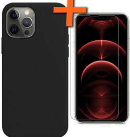 Nomfy iPhone 14 Pro Hoesje Siliconen Met Screenprotector Met Dichte Notch - Zwart